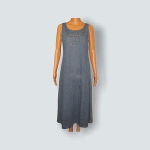 Vintage 90s Denim Jumper Maxi Dress Studs Sz M